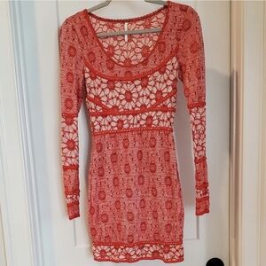 Free People Red Lace Long Sleeve Dress XS